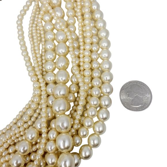 Vintage Graduated Faux Champagne Pearl Layered Statement Necklace 22” Wedding - Picture 9 of 10